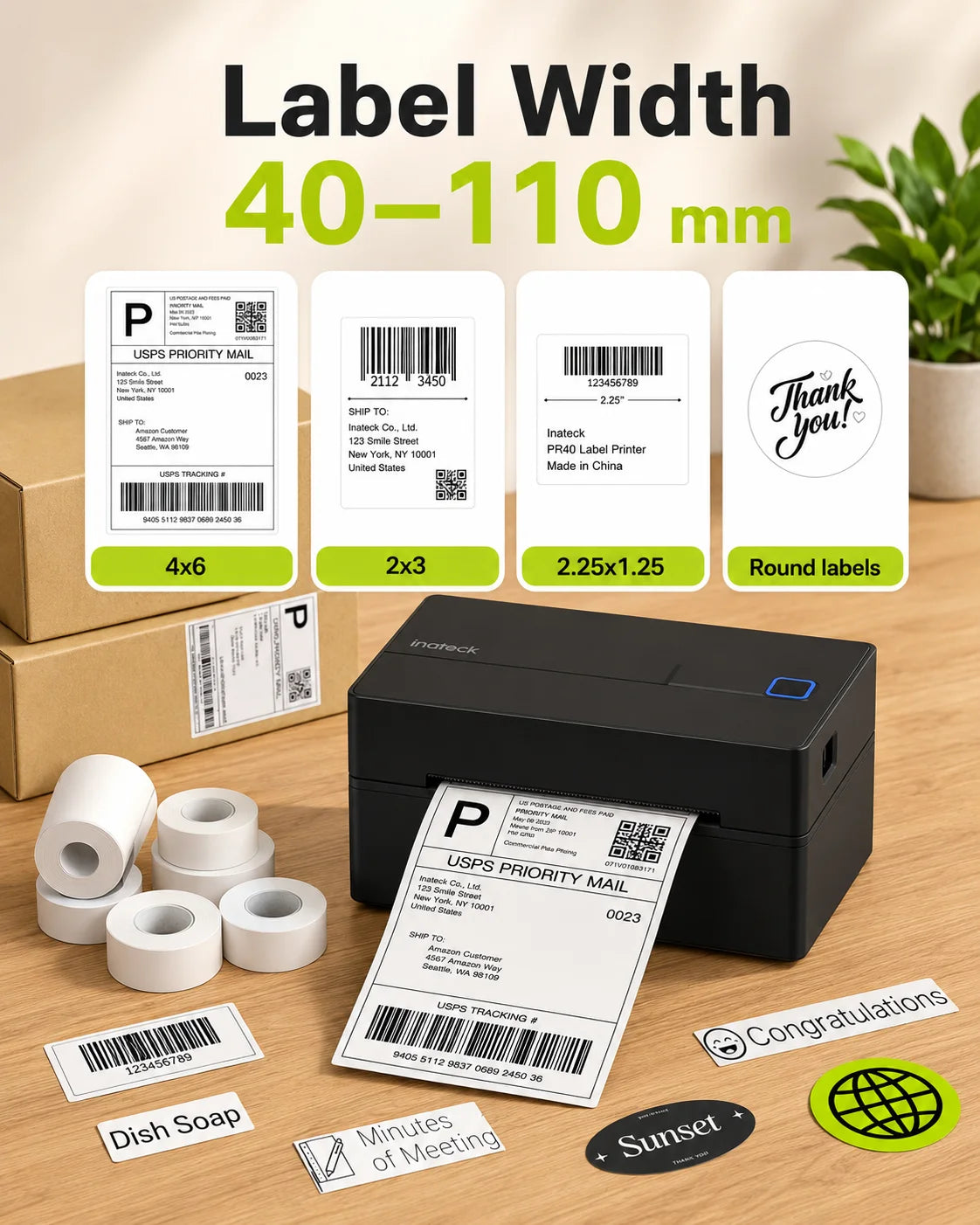 Inateck PR40 Bluetooth Thermal Label Printer – 40-110 mm, 203 DPI & Wireless/USB Printing, Black – view 4