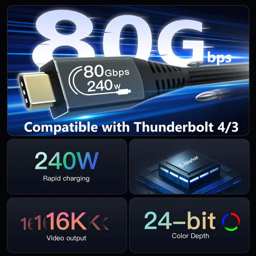 NÖRDIC 1.5 m Thunderbolt 5 Cable – 80 Gbps Data, 240W Charging & 16K Video Support – view 4