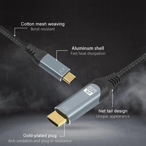 NÖRDIC 3m USB-C to HDMI Cable – 4K@60Hz, Nylon Braid, HDCP 2.2 & Pure Copper Conductors – view 4