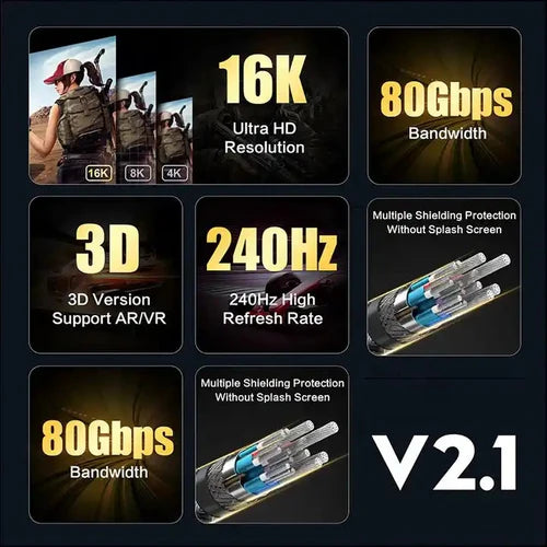 NÖRDIC 3m DisplayPort 2.1 Cable – 80 Gbps, 16K@60Hz, 8K@60Hz & HDR with FreeSync/G-SYNC – view 3