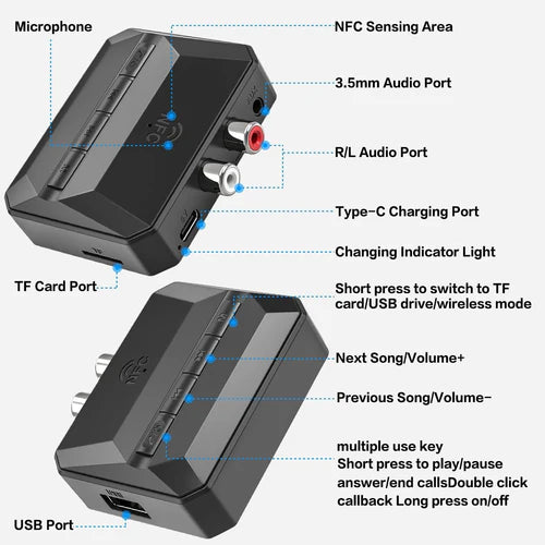 NÖRDIC Bluetooth 5.3 Audio Receiver – RCA & 3.5mm AUX, NFC Pairing & microSD Playback – view 5