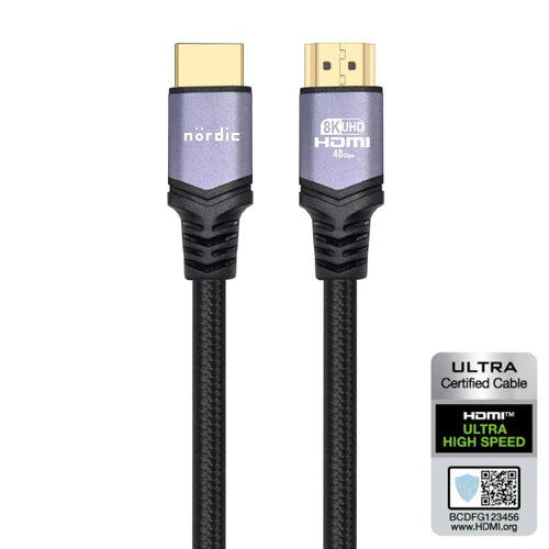 NÖRDIC Certified 1.5m HDMI 2.1 Cable – 48 Gbps, 8K@60Hz, 4K@144Hz & eARC with VRR – view 2