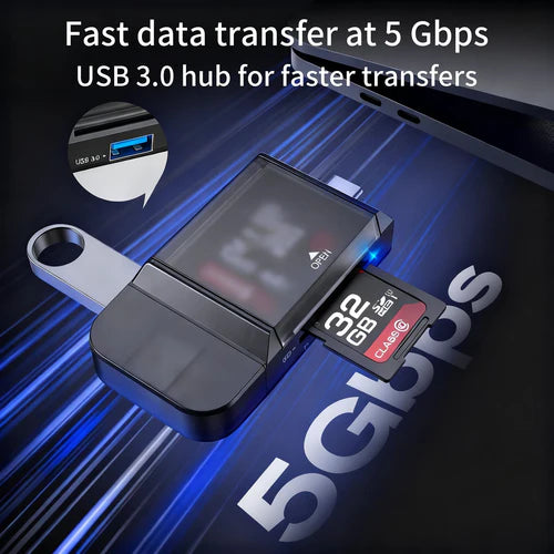 NÖRDIC USB-C & USB-A Card Reader – Dual-Slot SD & Micro SD UHS-I, USB 3.0, Plug & Play – view 7