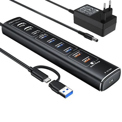 NÖRDIC 10-Port Powered USB Hub – USB 3.2 Gen 2, 20W PD & Individual Switches – view 3