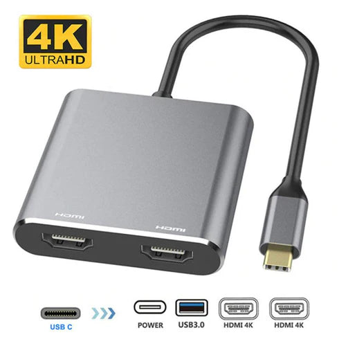 NÖRDIC USB-C to 2×HDMI Adapter – Dual 4K 30Hz, 60 W PD & USB-A 3.1 5 Gbps Hub – view 3