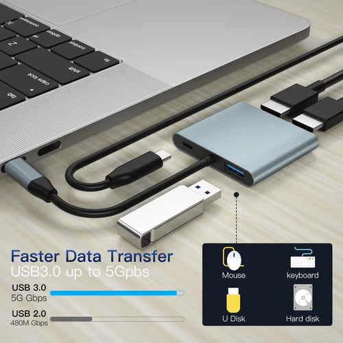 NÖRDIC USB-C to 2×HDMI Adapter – Dual 4K 30Hz, 60 W PD & USB-A 3.1 5 Gbps Hub – view 7