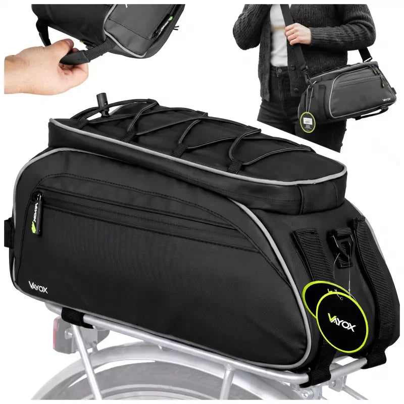 Bike Pannier Rack Bag with Side Pockets Black 10L VA0448 VAYOX