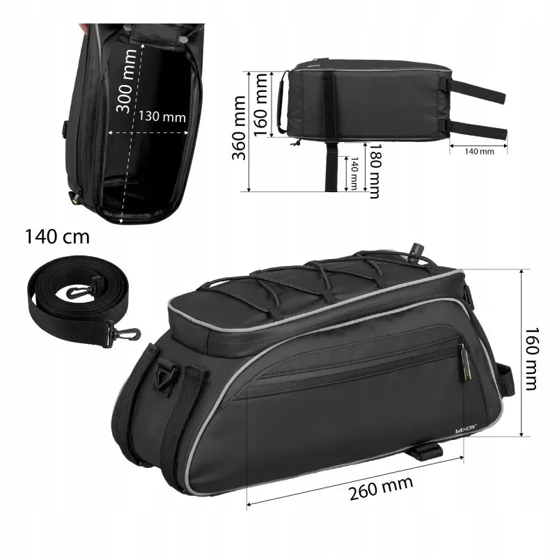 Bike Pannier Rack Bag with Side Pockets Black 10L VA0448 VAYOX - view 16
