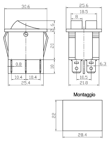 GBC 24.2550.20 Double Green Illuminated Rocker Switch ON-OFF-ON – 6 Contacts & 15A – view 2