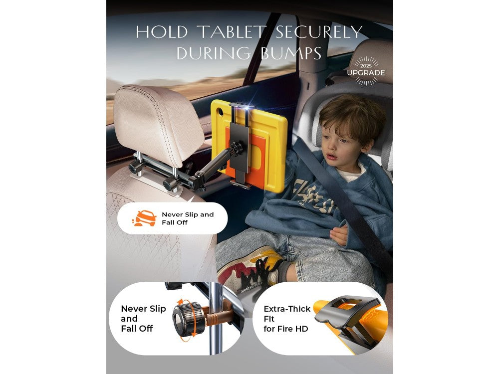 Lisen 2E547 Tablet & Phone Car Headrest Holder – 360° Rotation, Extendable Arm, Black – view 2