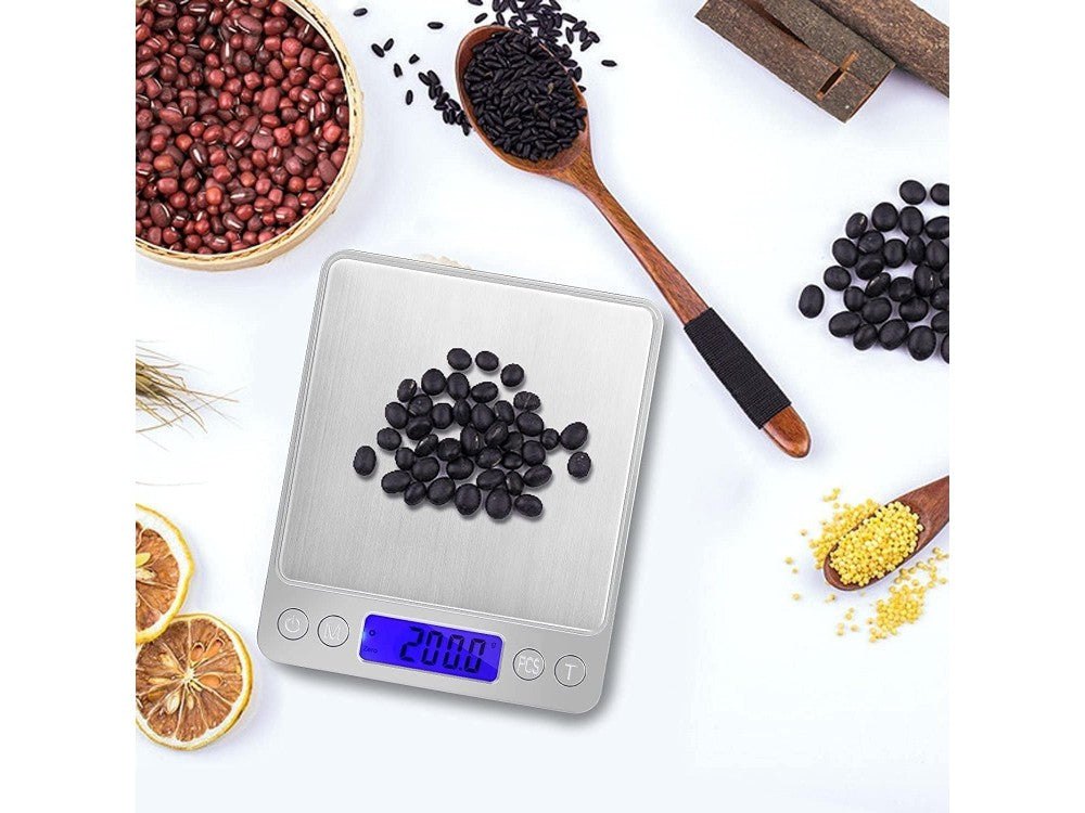AJ Inox Digital Kitchen Scale 2kg / 0.1g – LCD, 2 Bowls, Silver – view 2