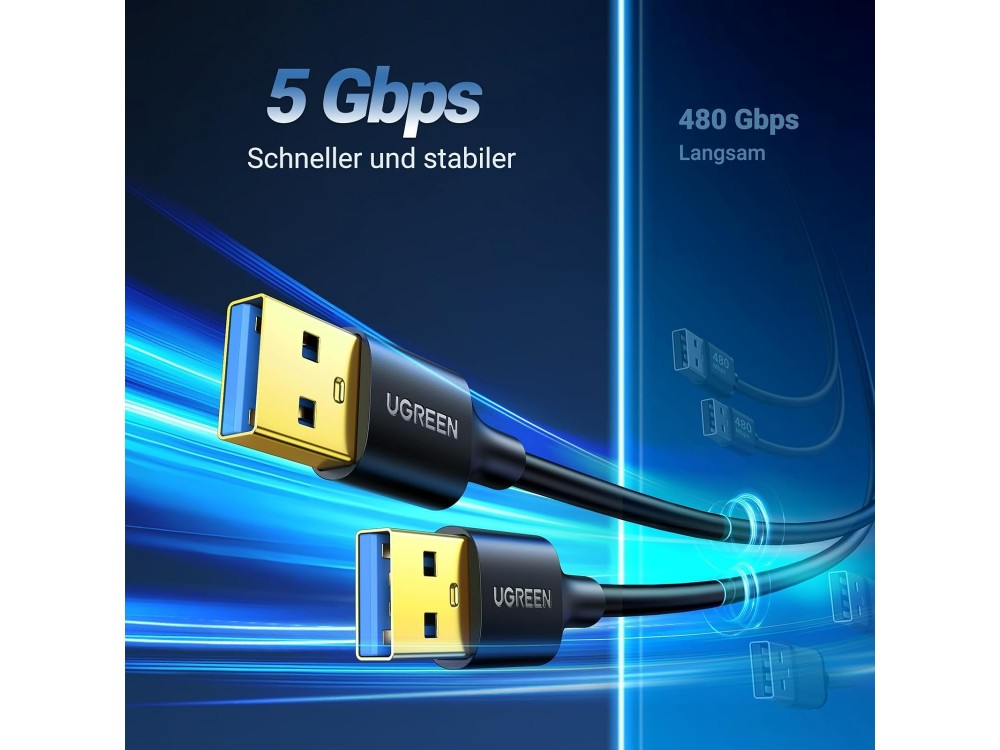 Ugreen USB 3.0 USB-A Male to Male Cable 0.5m – Gold Plated, Black – view 2