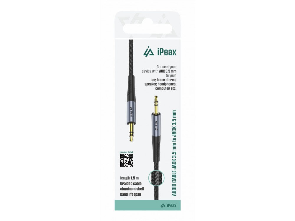 iPEAX 3.5mm AUX Audio Cable 1.5m Gold-Plated with Nylon Braiding – Black – view 2