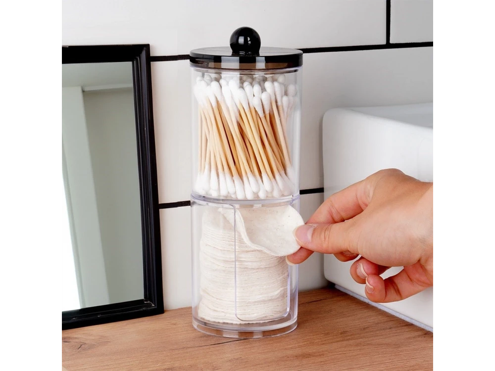 Vilde 2-Tier Cotton Swab & Pad Container with Black Lid – Stackable Acrylic Organizer – view 2