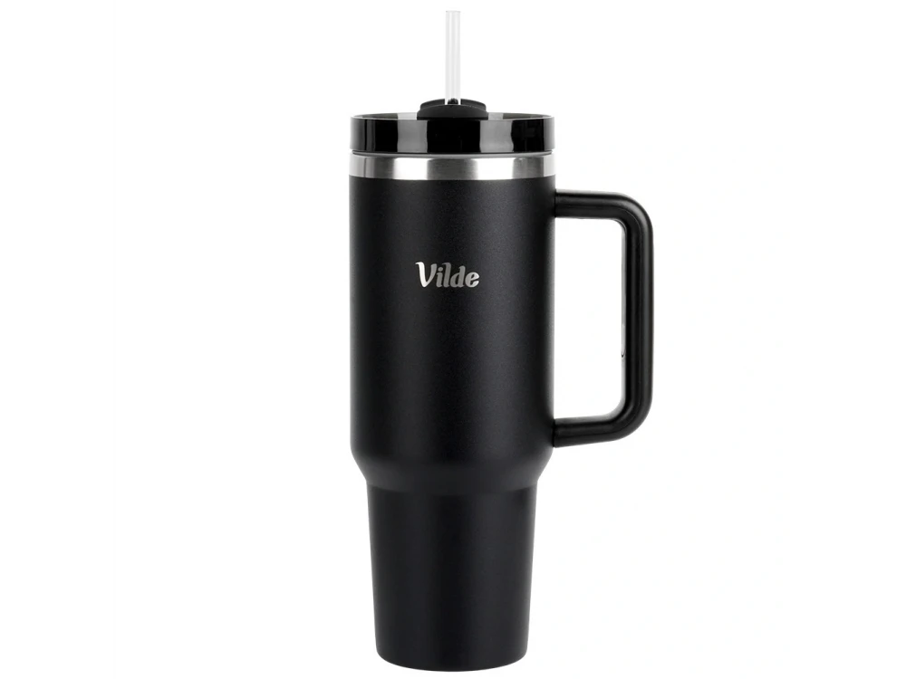 Vilde Travel Mug Steel 1.2L – Stainless, Vacuum Insulated, Straw, Handle, Black – view 2