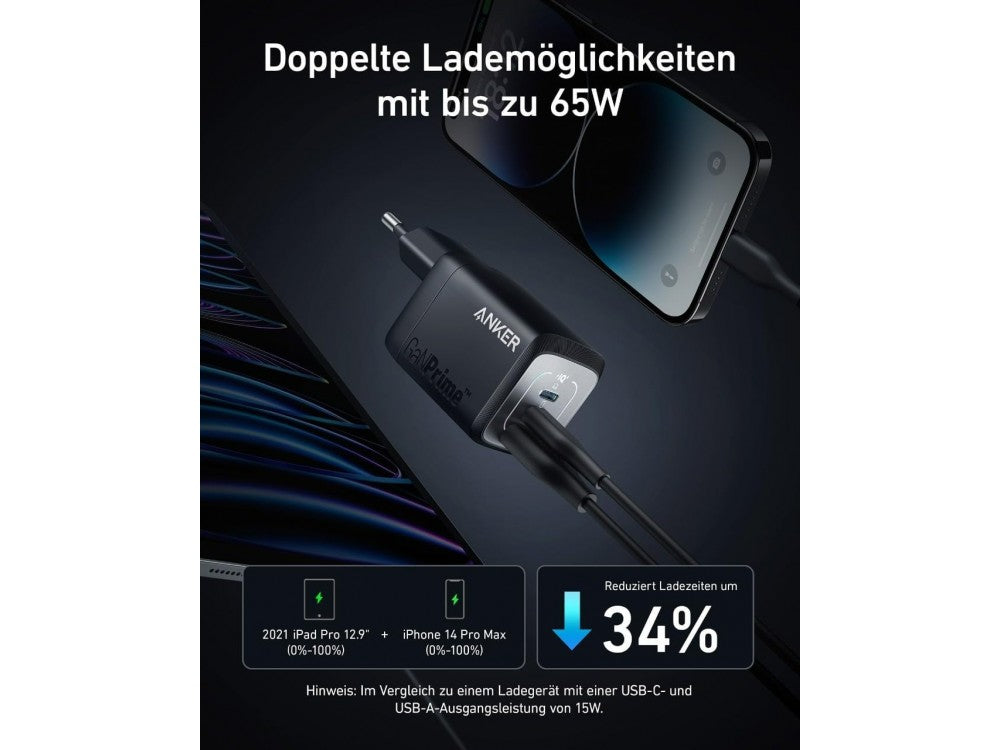 Anker Prime 67W GaN Wall Charger 3-Port (2× USB-C + USB-A) PD/PPS, Black – view 2