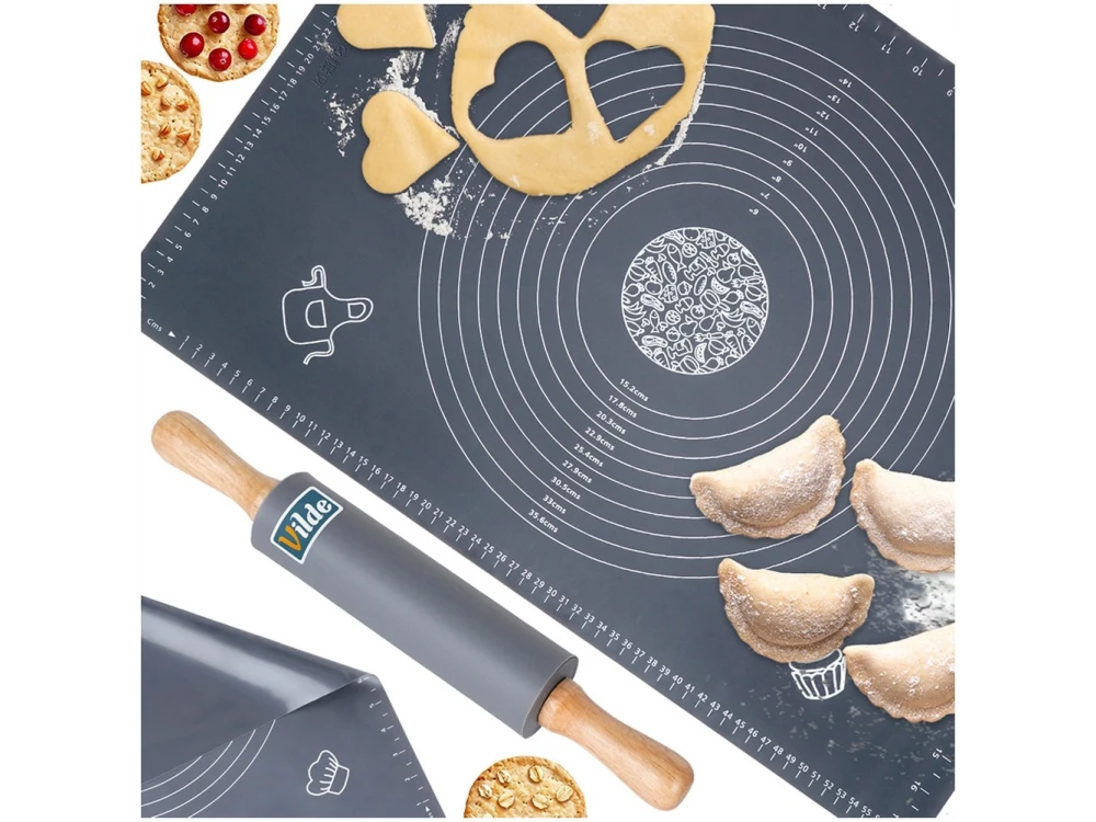 Vilde Silicone Baking Mat 65×45cm with Rolling Pin – Non-Stick, Heat Resistant, Grey – view 2