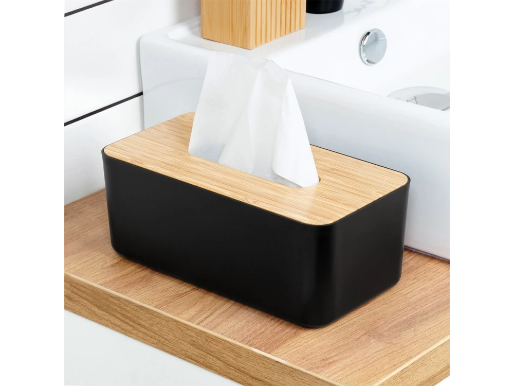 Vilde Tissue Box Holder 24×13×9.5 cm with Bamboo Lid – Matte Black – view 2