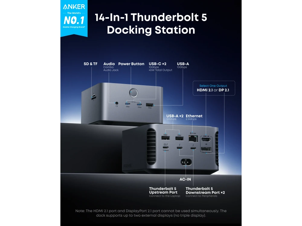 Anker Prime TB5 14-in-1 Docking Station – Thunderbolt 5, 8K, 140W Charging – view 2