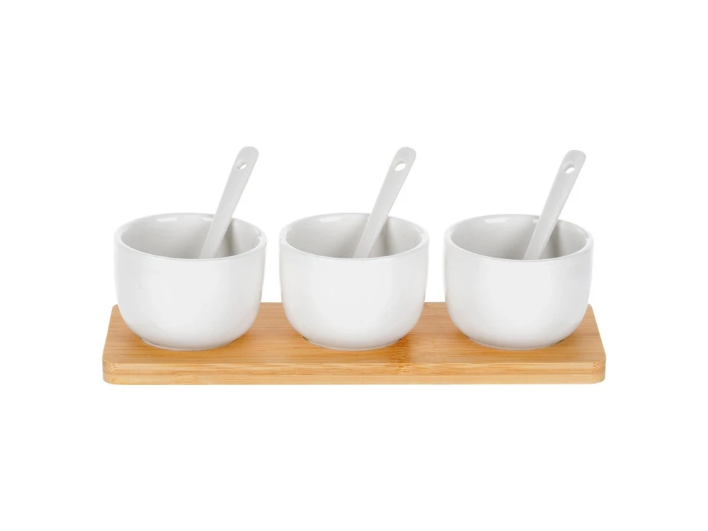 Vilde Ceramic Snack Bowls Set of 3 with Spoons & Bamboo Stand – White – view 2