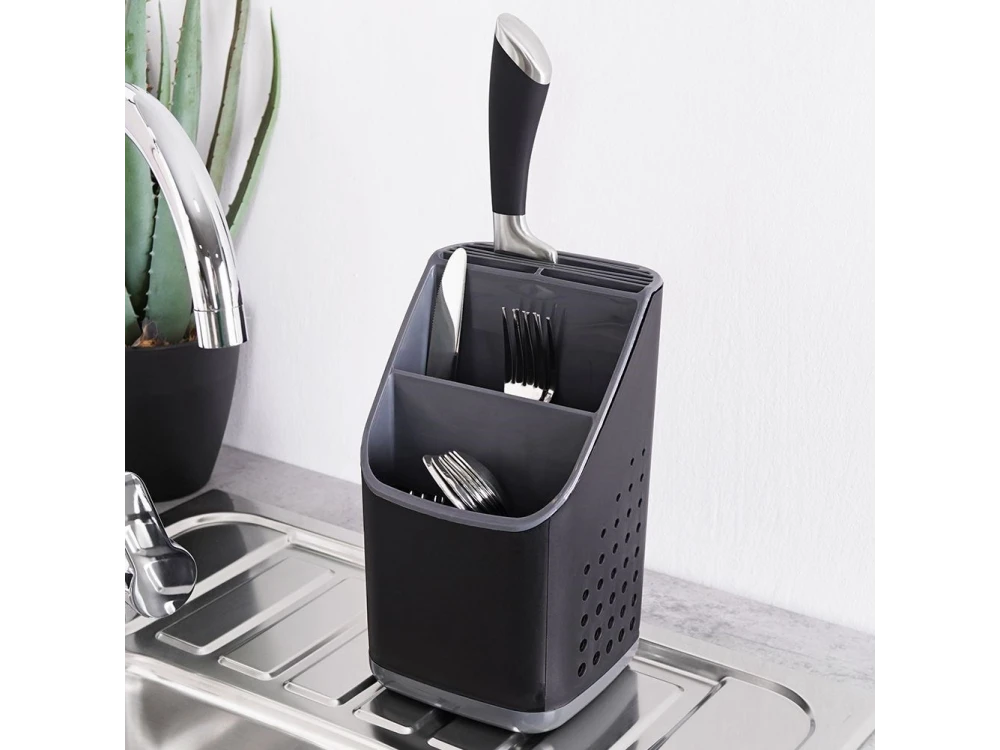 Vilde Cutlery Drainer 3 Compartments + Knife Slot 14×14cm – Black – view 2