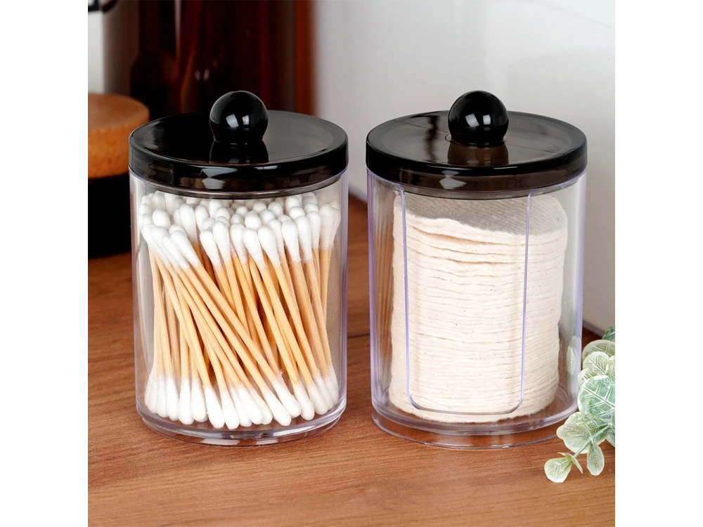 Vilde Set of 2 Acrylic Cotton Bud & Pad Holders with Black Lid – view 2