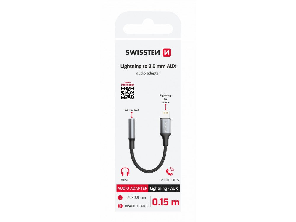 Swissten Lightning to 3.5mm AUX Female Audio Adapter MFi – Nylon Braided, Black – view 2