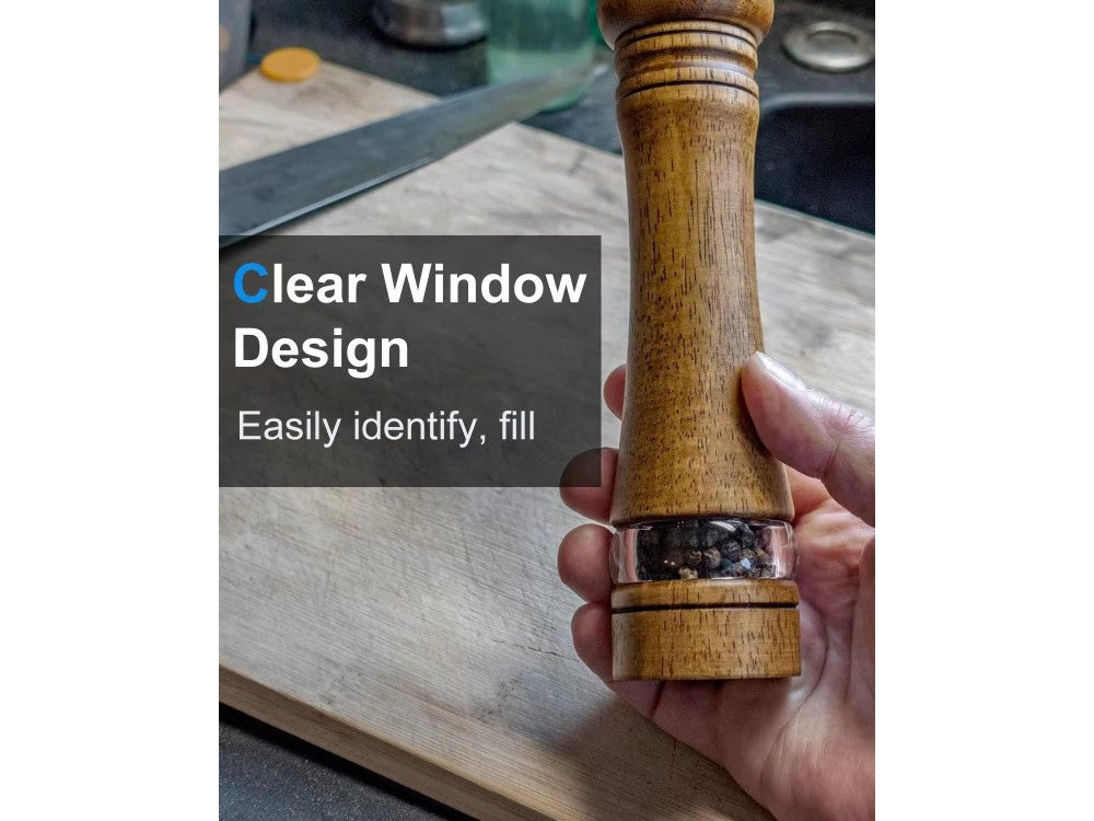 AJ Ceramic Salt & Pepper Mill 20cm – Oak Wood with Adjustable Grind, Window – view 2
