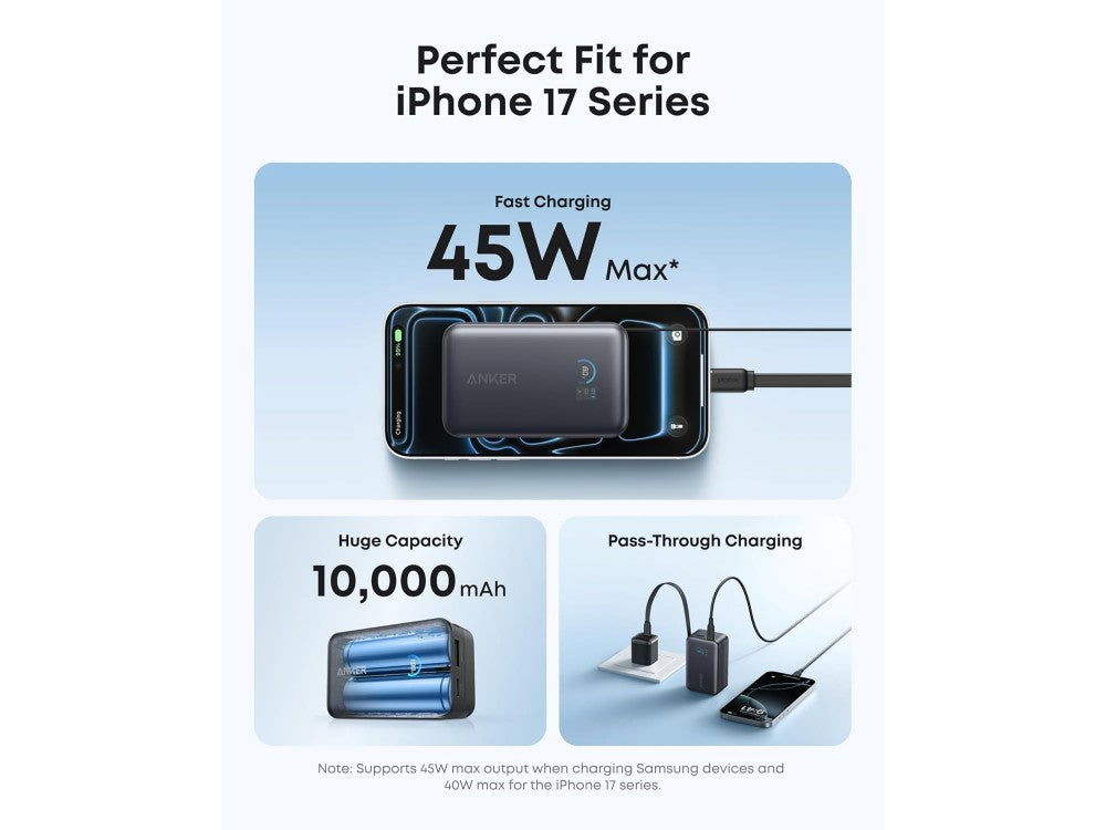 Anker Nano Power Bank 10K 45W PD 10000mAh – Built-in USB-C Cable, 2x USB-C + 1x USB-A, Phantom Black – view 2