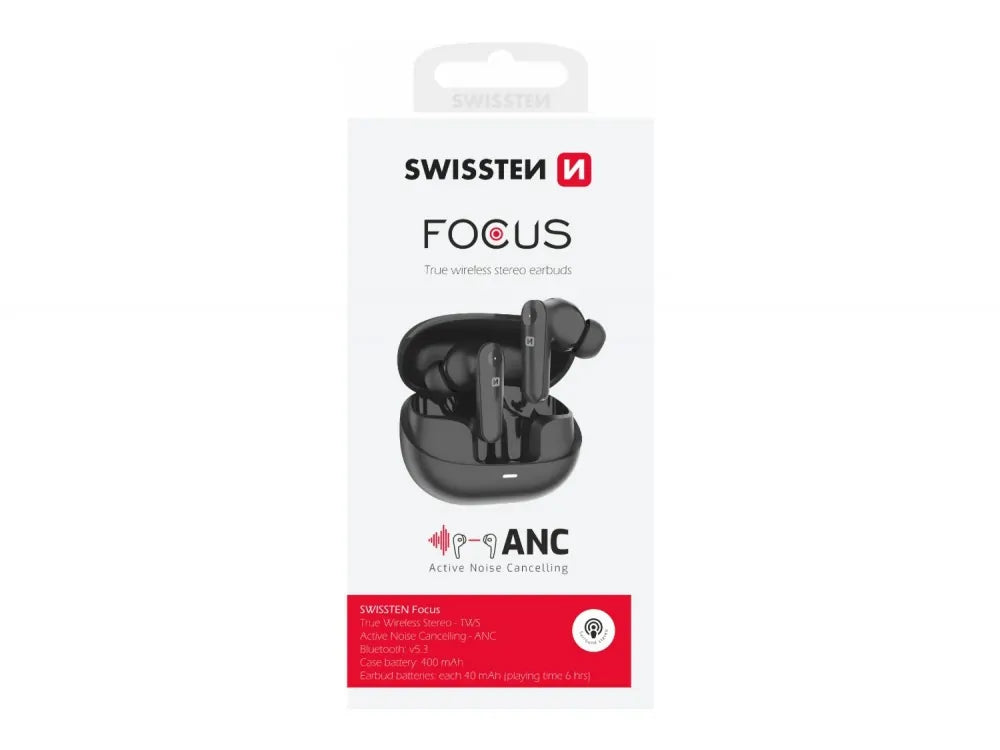 Swissten Focus In-ear Bluetooth 5.3 Earbuds with ANC – 28h, Charging Case, Black – view 2