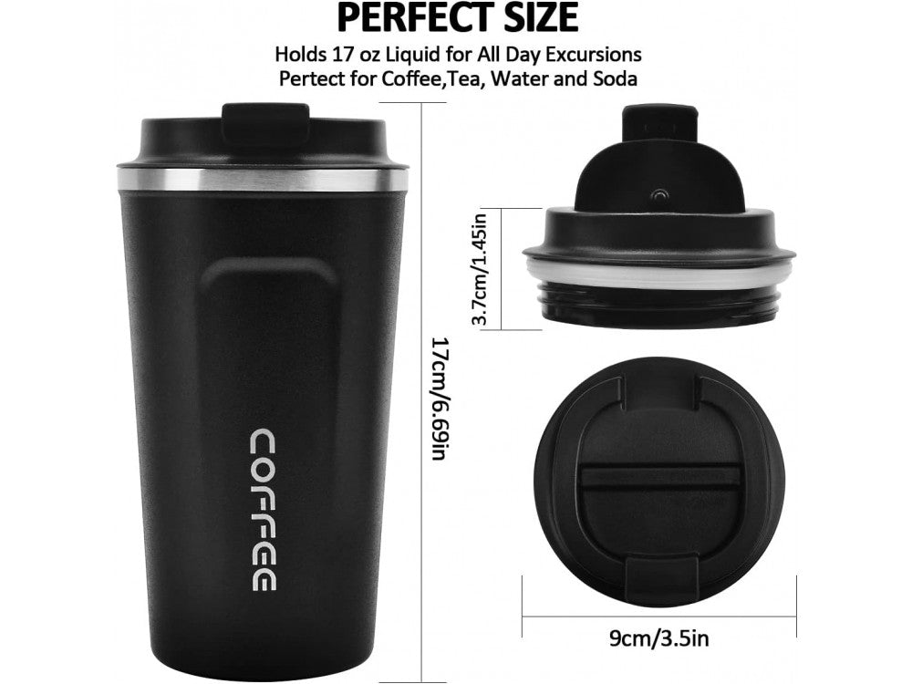 AJ Classico Travel Mug 510ml – Stainless Steel 304, Leak-Proof, Black – view 2