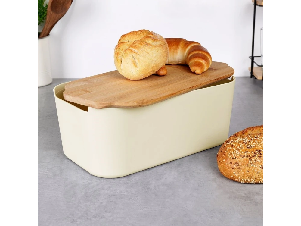 Vilde Premium Bread Bin with Bamboo Cutting Board Lid 33x18.5x12 cm – Cream – view 2
