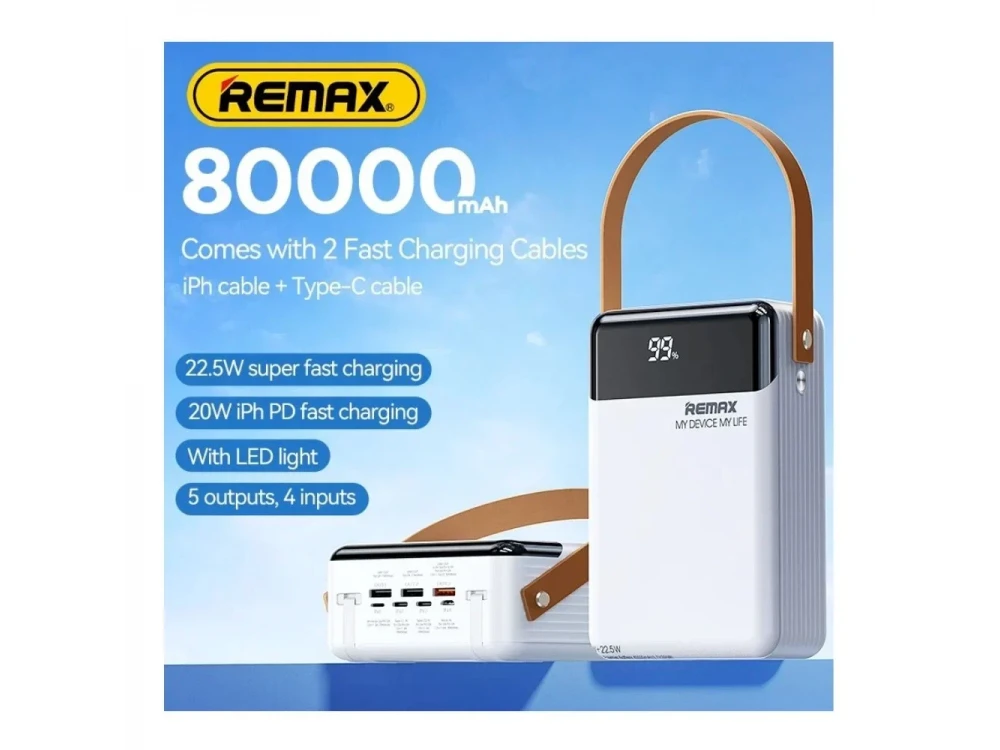 Remax Lesu II RPP-566 Power Bank 80000mAh 22.5W PD USB-C – Digital Display, White – view 2