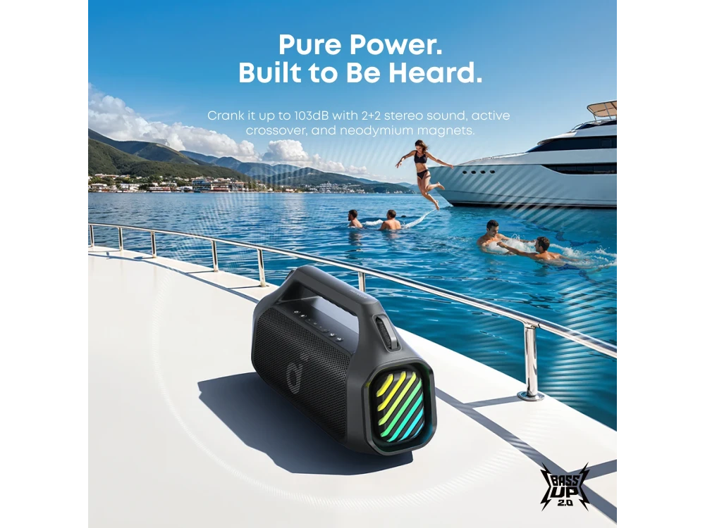 Anker Soundcore Boom 2 Pro Bluetooth Speaker 140W – IP68, BassUp 2.0, RGB, 20h, Phantom Black – view 2