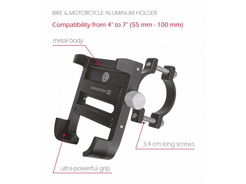 Swissten BM1 Bike Phone Mount – Aluminium, 4-7" Phones, 31.8mm Handlebar – view 2
