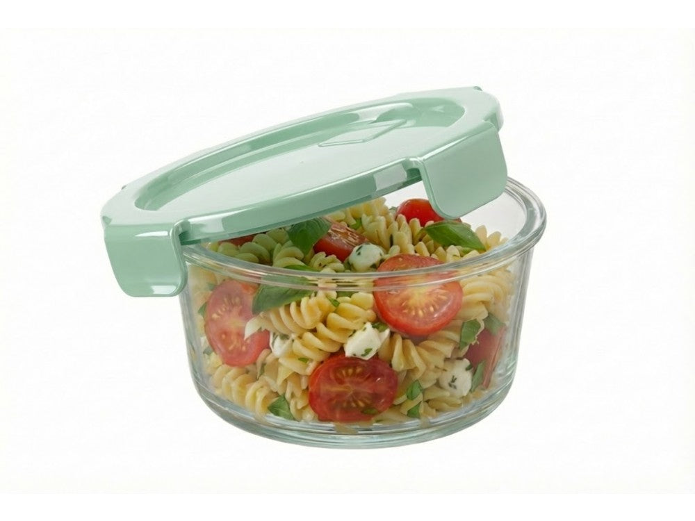 AJ Glass Food Container Round 660ml 15x6cm – Airtight, Green Lid – view 2