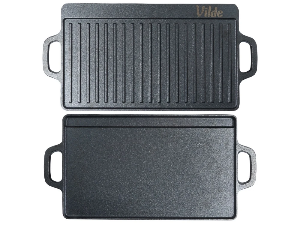 Vilde Premium Cast Iron Grill Plate 45×25cm – Double-Sided, Ribbed + Smooth – view 2