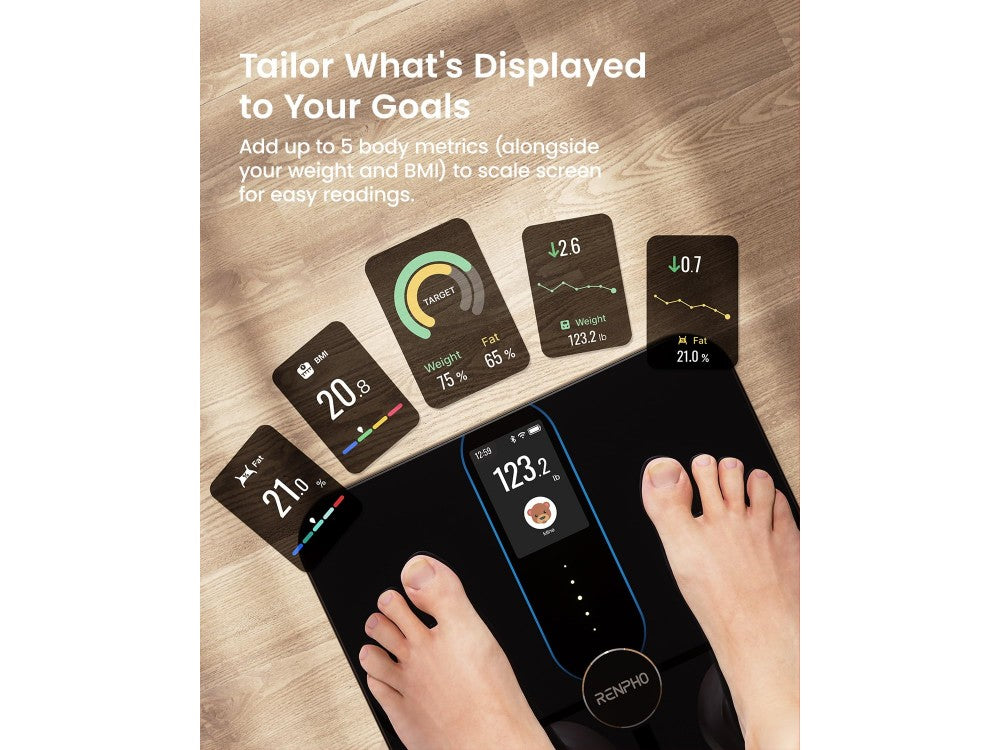 RENPHO Elis Nova Smart Scale – 18 Body Measurements, WiFi, Rechargeable, TFT LCD, Black – view 2