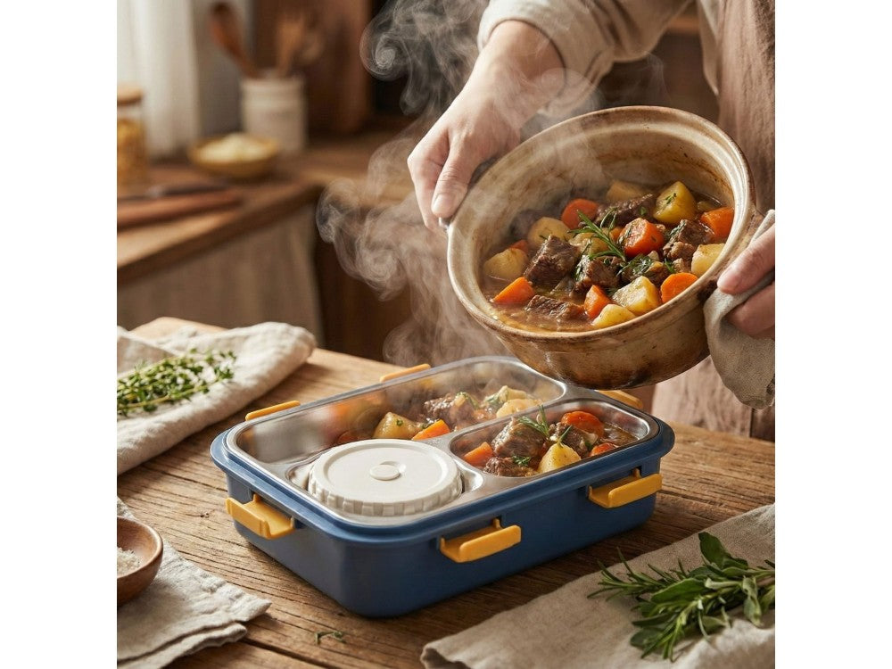 AJ Bento Japanese Lunch Box with Soup Bowl 750ml – Stainless, Blue – view 2