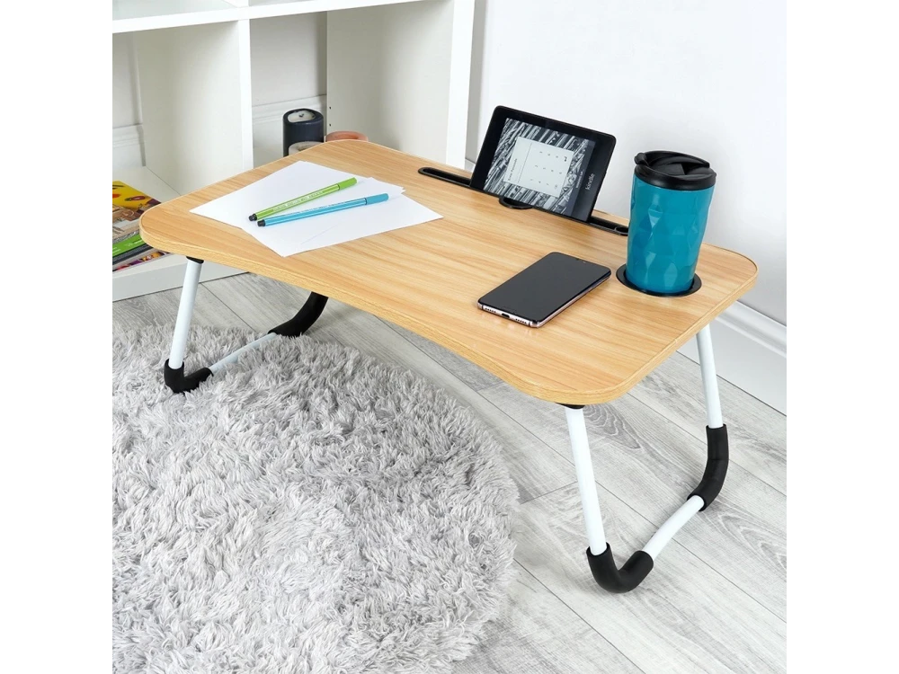 Vilde Laptop Desk with Cup & Tablet Holder – Portable Lap Tray, Brown – view 2
