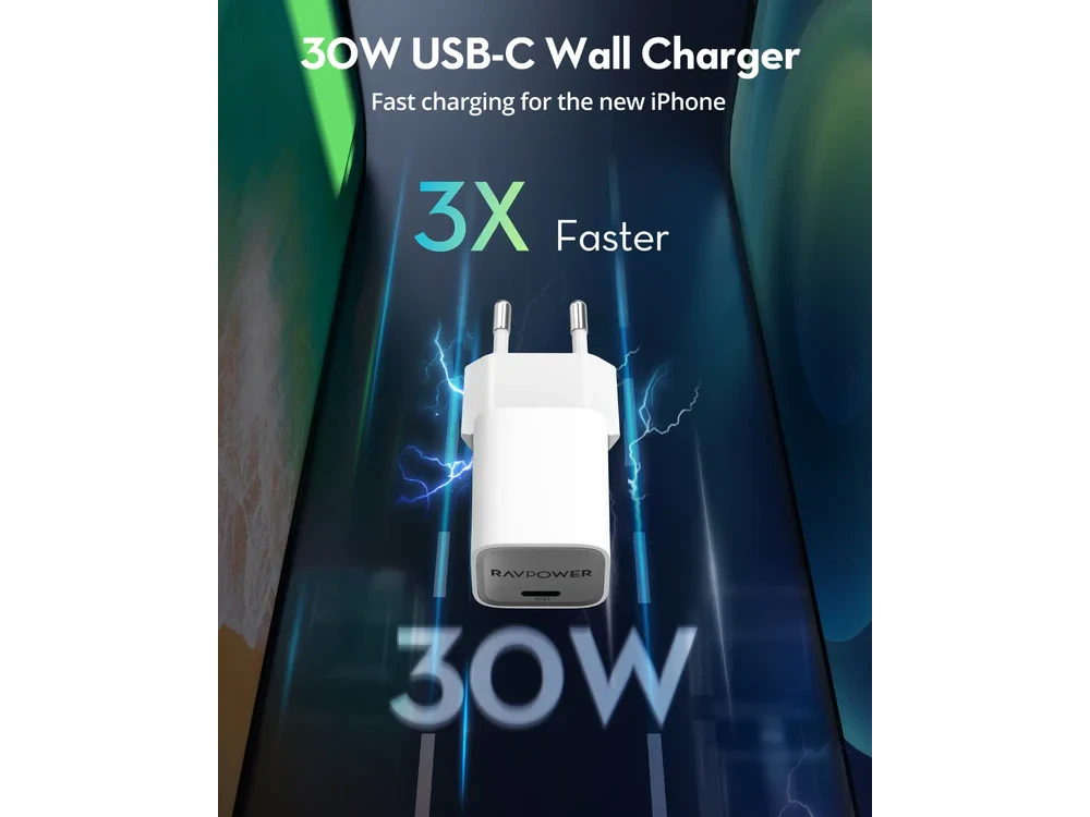 RAVPower RP-PC1056 30W GaN 5.0 USB-C Wall Charger – Compact PD, White – view 2