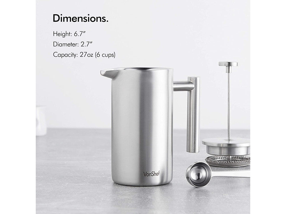 VonShef Stainless Steel Cafetière 600ml French Press with 2-in-1 Spoon Clip – view 2