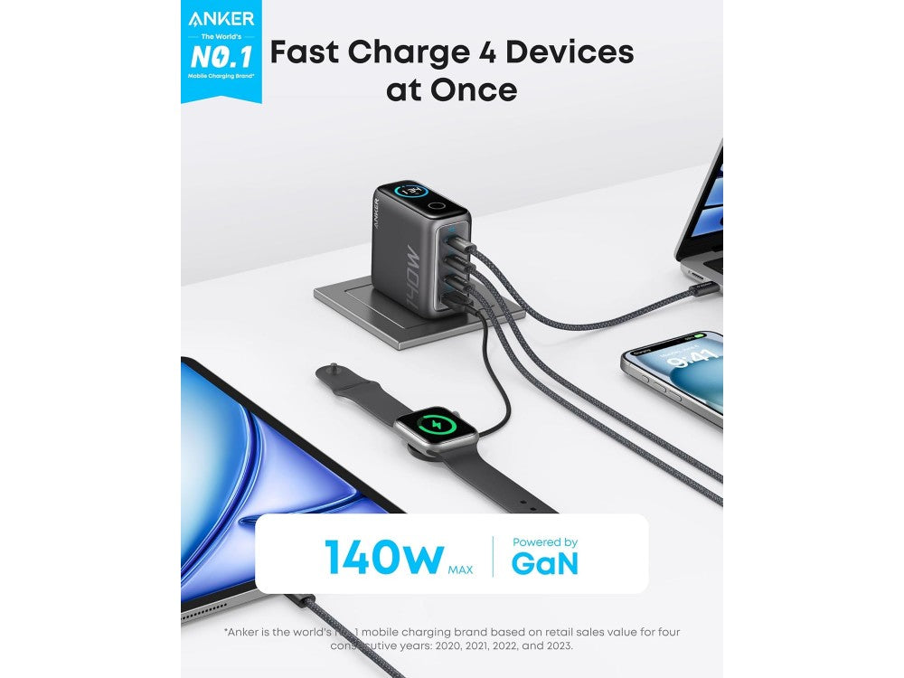 Anker Laptop Charger 140W 4-Port GaN PD 3.1 with USB-C Cable – Dark Gray – view 2