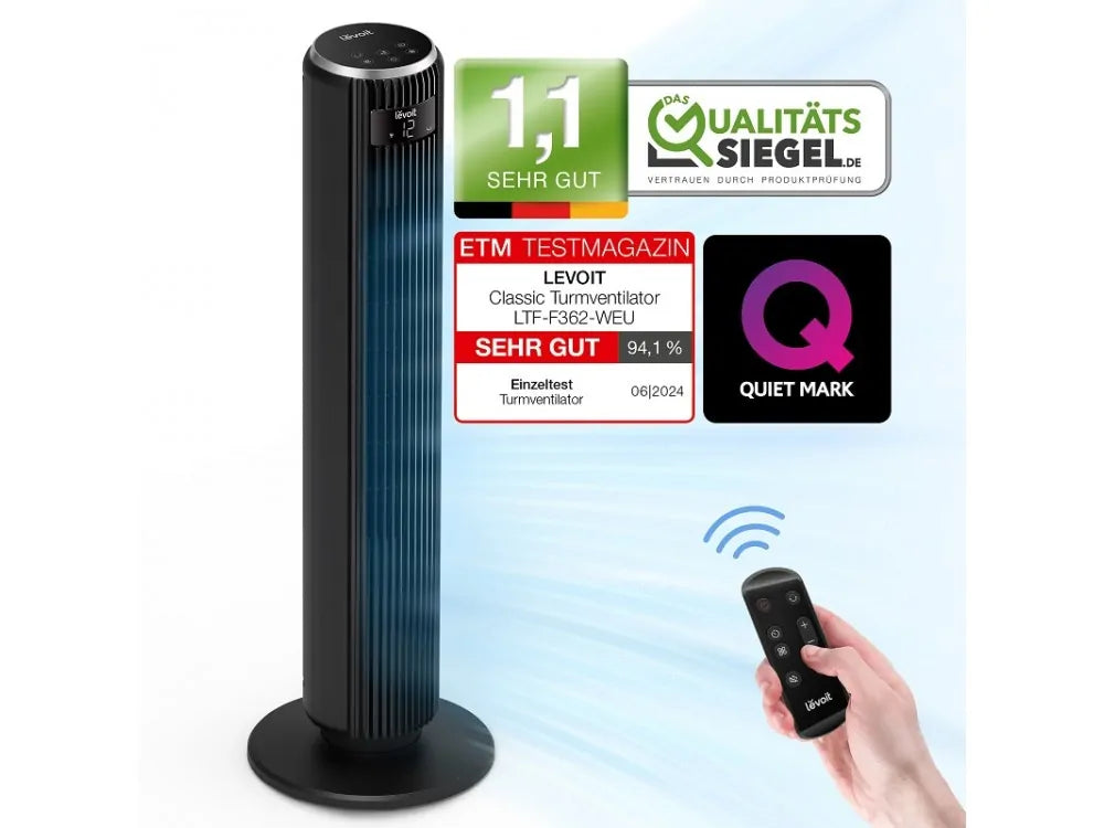 Levoit TempSense 36 Tower Fan 92cm – DC Motor 20dB, 12 Speeds, 90° Oscillation, Remote & Timer – view 2