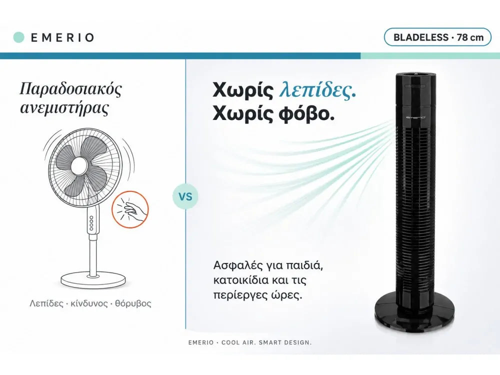 Emerio Bladeless Tower Fan 78cm 35W 3-Speed Oscillating – Black – view 2