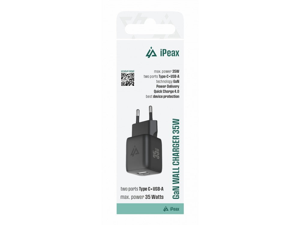 iPEAX GaN 2-Port USB-C Wall Charger 35W with PD, QC 4.0 & PPS – Black – view 2