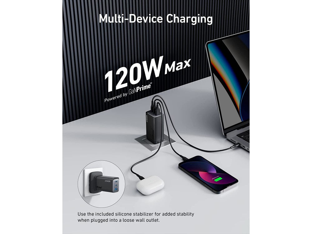 Anker 737 GaNPrime 120W 3-Port USB-C Wall Charger PD / PIQ4.0 / PPS – Black – view 2