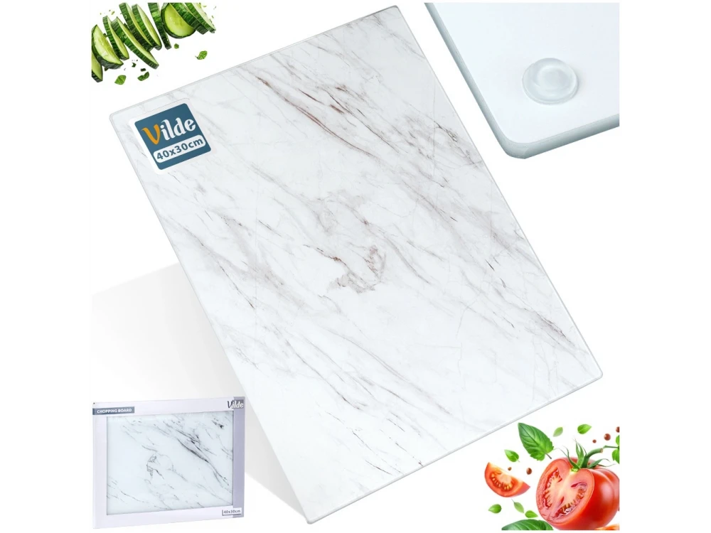 Vilde Chopping Board Tempered Glass 40×30cm – Marble White, Non-slip – view 2