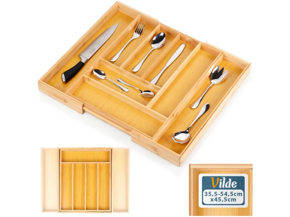 Vilde Premium Bamboo Drawer Organizer – Expandable Cutlery Tray 35–55cm, 6–8 Compartments – view 2
