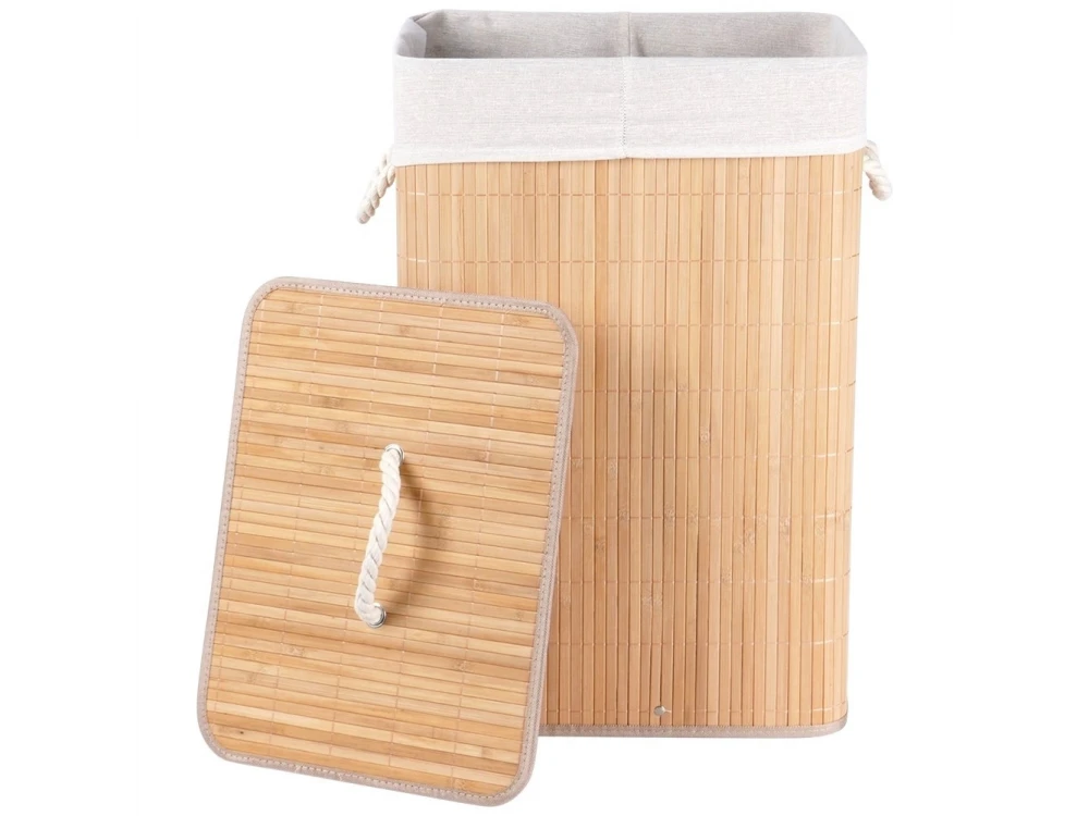 Vilde Bamboo Laundry Basket 70L 40×30×60cm – 2-Compartment with Lid, Beige – view 2